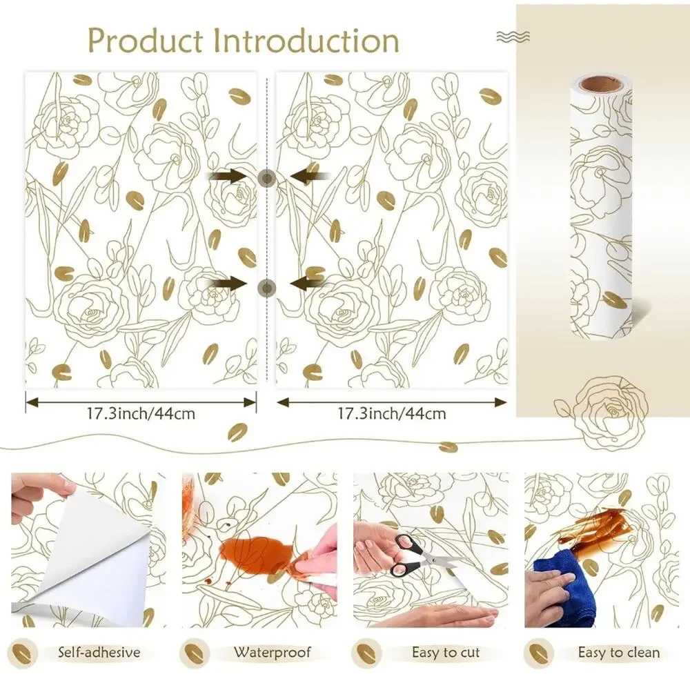 Floral Boho Peel Wallpaper Gold 17.3''×118'' Leaf Removable Vinyl Roll s30 b1